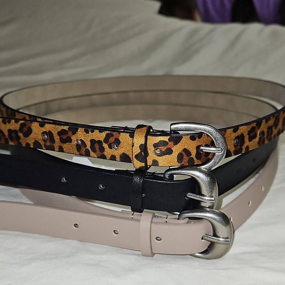 Women's Trio Of Belts - Leopard, Black & Tan Size Medium - Picture 2 of 8
